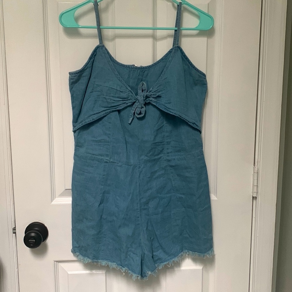 Derek Heart Denim Light Wash Blue Jean Romper